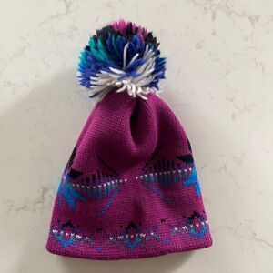 SMILEY Wool Knit Ski Hat Pom Pom Purple Blue Adult OS Made in USA